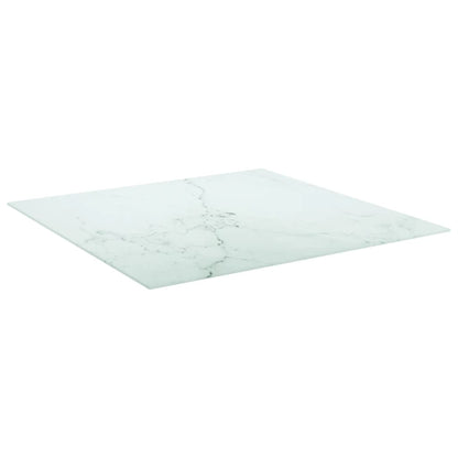 Table Top White 80X80 Cm 6 Mm Tempered Glass With Marble Design