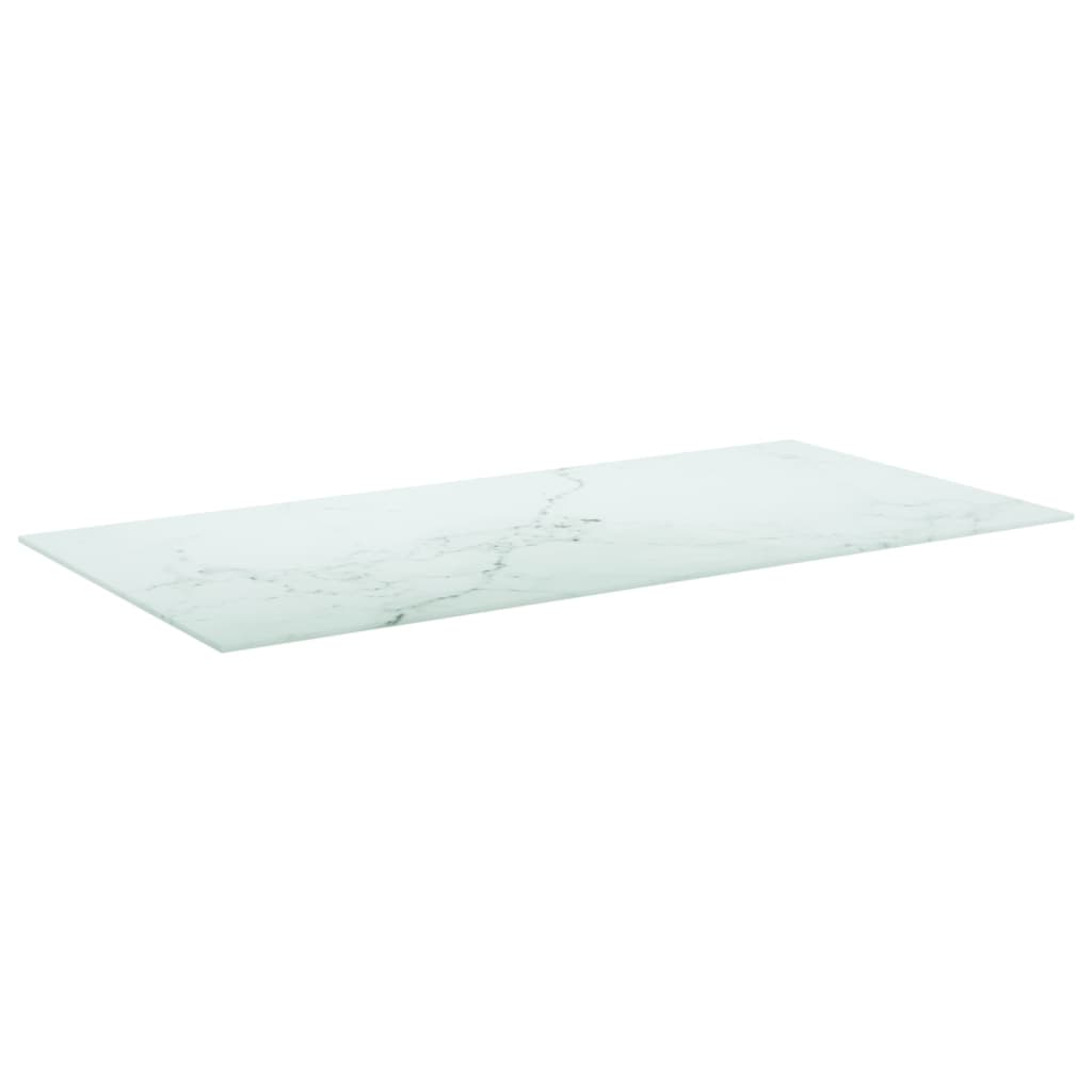 Table Top White 100X50 Cm 6Mm Tempered Glass With Marble Design