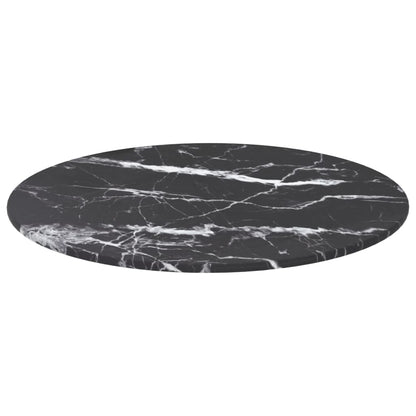 Table Top Black Ø40X0.8 Cm Tempered Glass With Marble Design