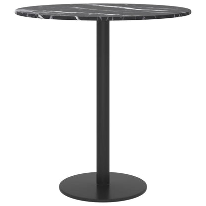 Table Top Black Ø40X0.8 Cm Tempered Glass With Marble Design