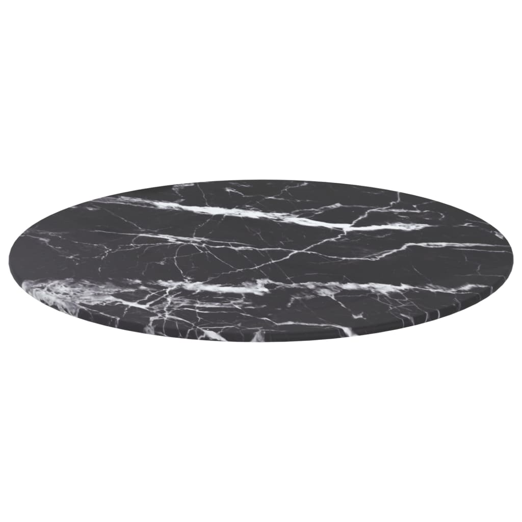 Table Top Black Ø50X0.8 Cm Tempered Glass With Marble Design