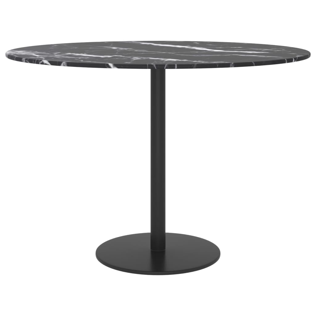 Table Top Black Ø60X0.8 Cm Tempered Glass With Marble Design