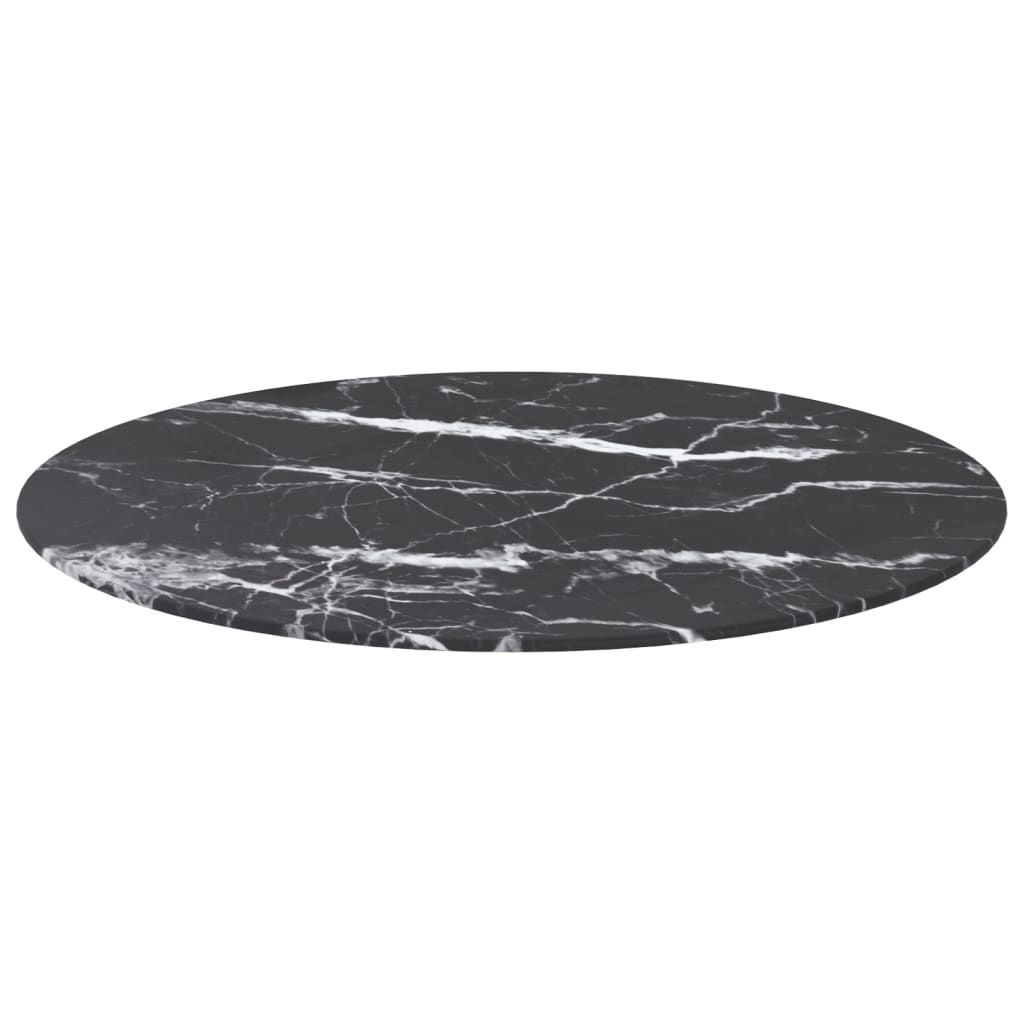 Table Top Black ?70X0.8 Cm Tempered Glass With Marble Design