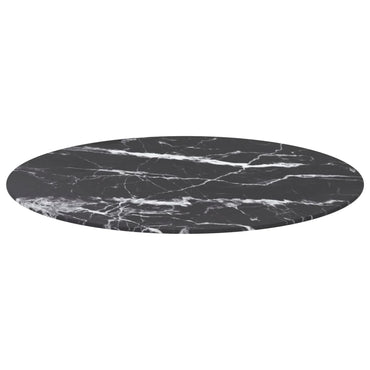 Table Top Black Ø80X1 Cm Tempered Glass With Marble Design