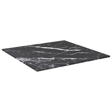 Table Top Black 40X40 Cm 6 Mm Tempered Glass With Marble Design