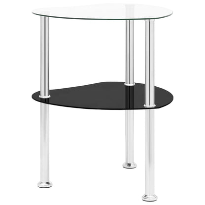 2-Tier Side Table Transparent & Black 38X38X50Cm Tempered Glass