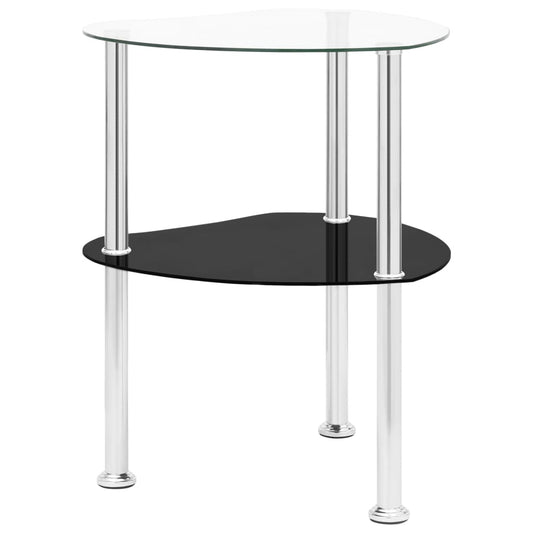 2-Tier Side Table Transparent & Black 38X38X50Cm Tempered Glass