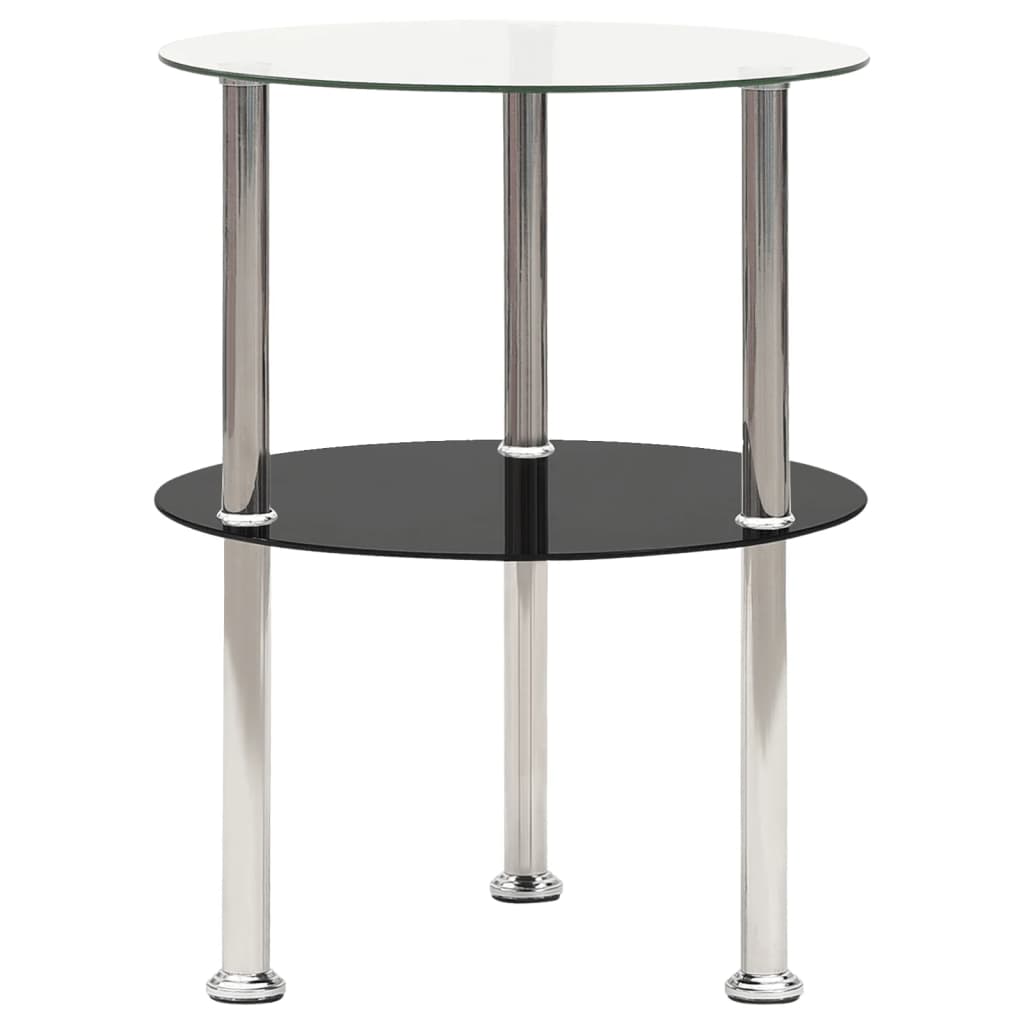 2-Tier Side Table Transparent & Black 38 Cm Tempered Glass