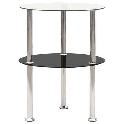 2-Tier Side Table Transparent & Black 38 Cm Tempered Glass