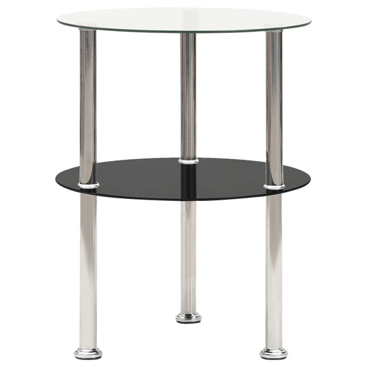 2-Tier Side Table Transparent & Black 38 Cm Tempered Glass