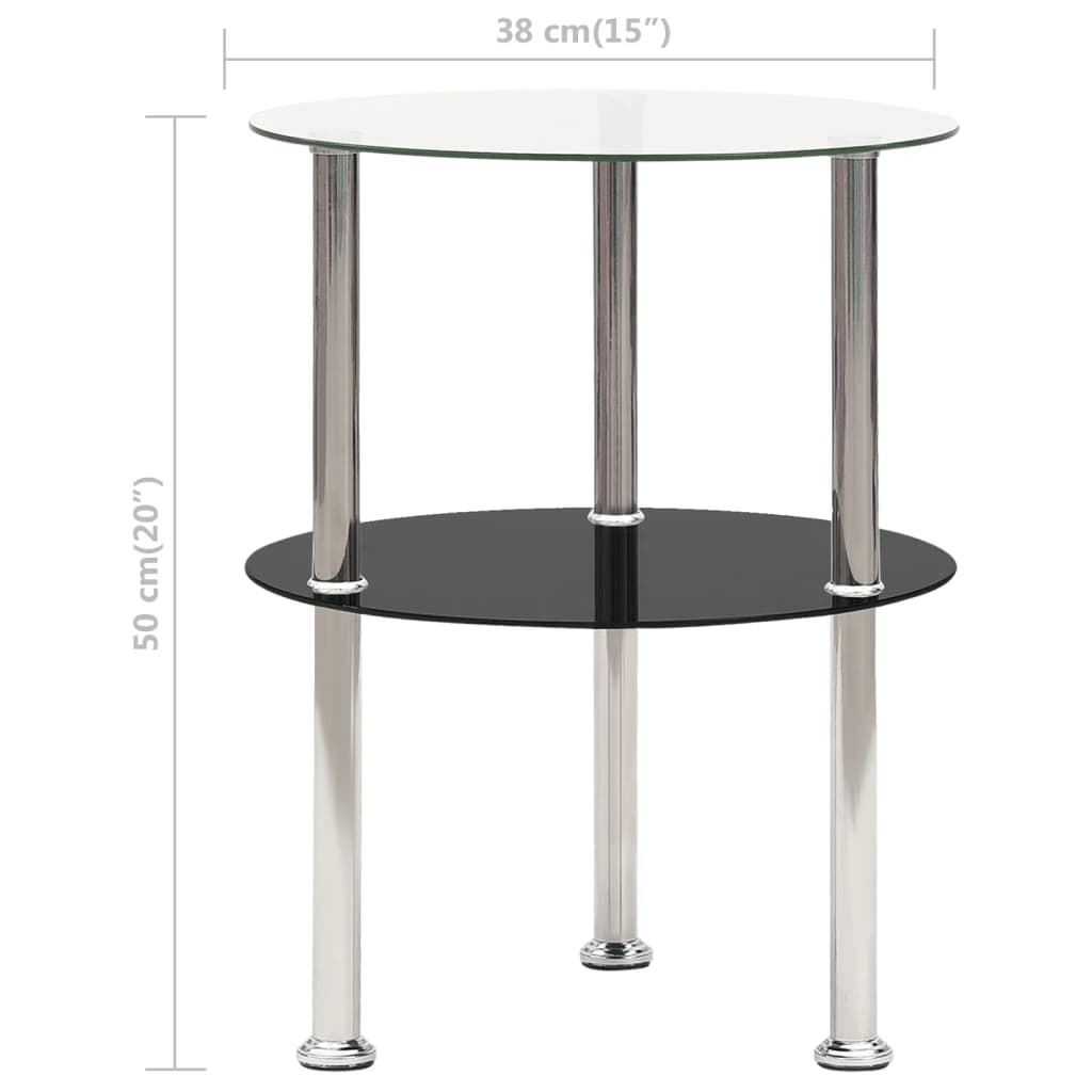 2-Tier Side Table Transparent & Black 38 Cm Tempered Glass