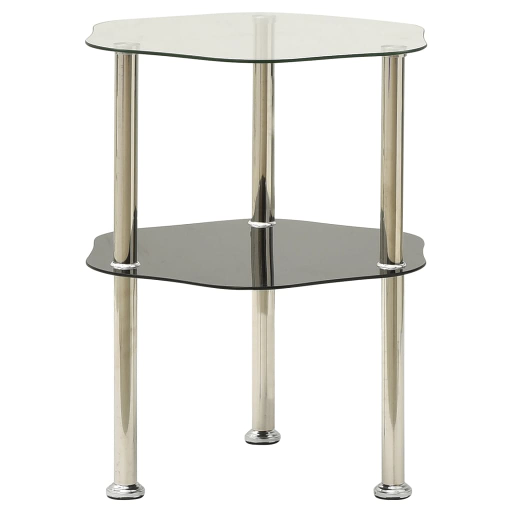 2-Tier Side Table Transparent & Black 38X38X50Cm Tempered Glass