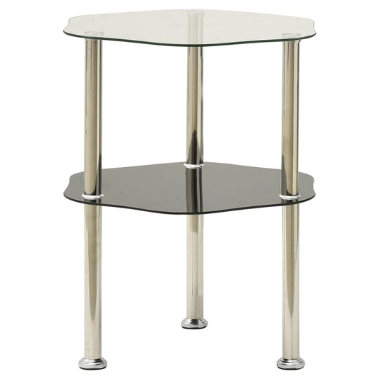 2-Tier Side Table Transparent & Black 38X38X50Cm Tempered Glass