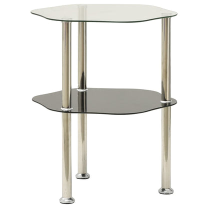 2-Tier Side Table Transparent & Black 38X38X50Cm Tempered Glass