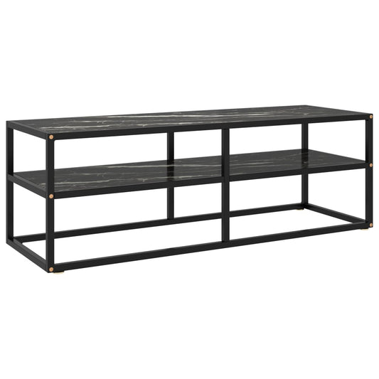 Tv Cabinet Black With Black Marble Glass 120X40X40 Cm