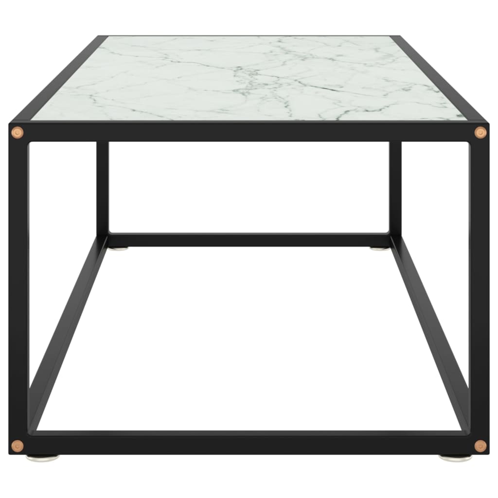 Coffee Table Black With White Marble Glass 100X50X35 Cm