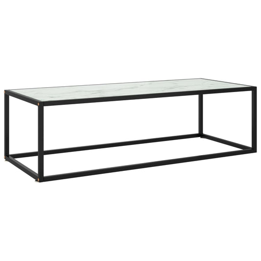 Coffee Table Black With White Marble Glass 120X50X35 Cm