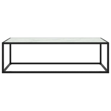 Coffee Table Black With White Marble Glass 120X50X35 Cm