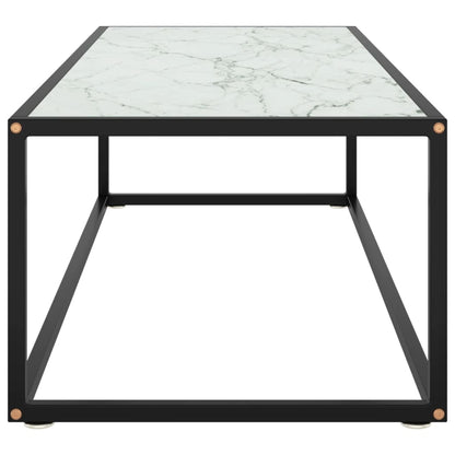 Coffee Table Black With White Marble Glass 120X50X35 Cm