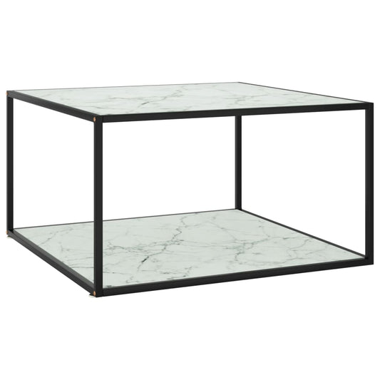 Coffee Table Black With White Marble Glass 90X90X50 Cm