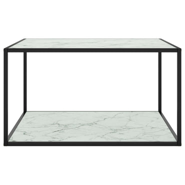 Coffee Table Black With White Marble Glass 90X90X50 Cm