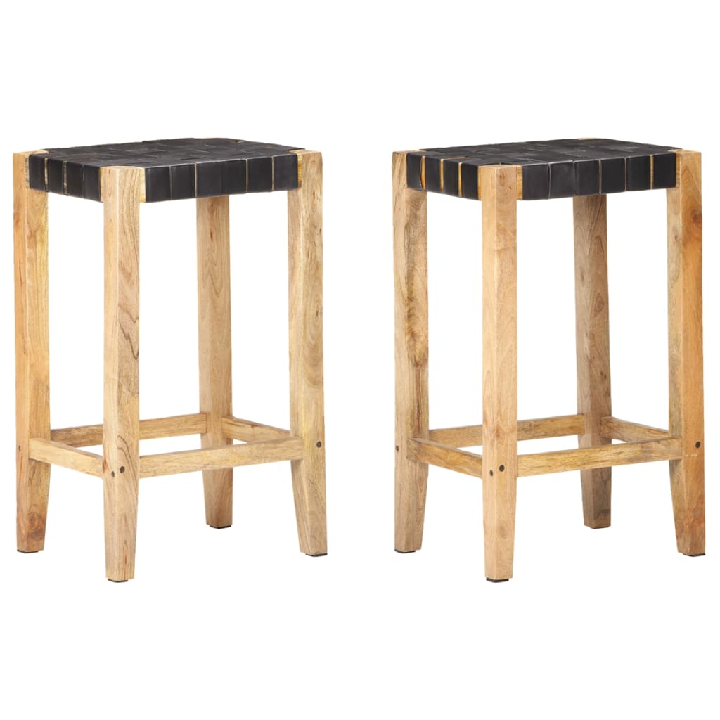 Bar Stools 2 Pcs Black Real Leather 75 Cm