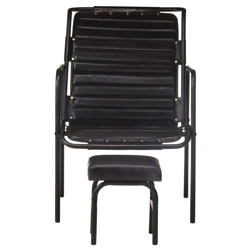 Relaxing Armchair With A Footrest Black Real Leather