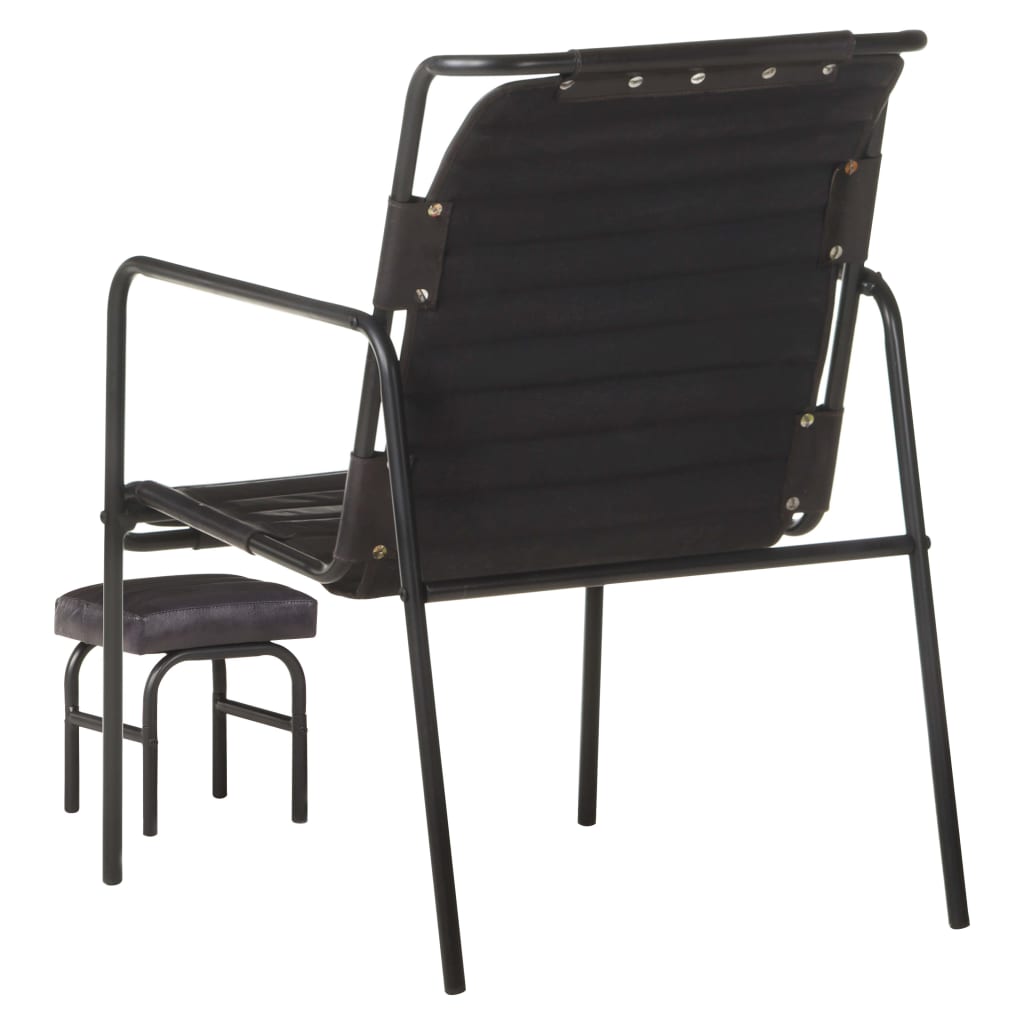 Relaxing Armchair With A Footrest Black Real Leather