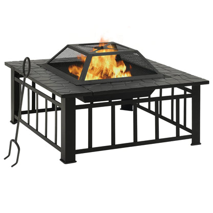 Garden Fire Pit With Poker 81X81X47 Cm Xxl Steel