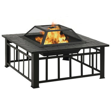 Garden Fire Pit With Poker 81X81X47 Cm Xxl Steel