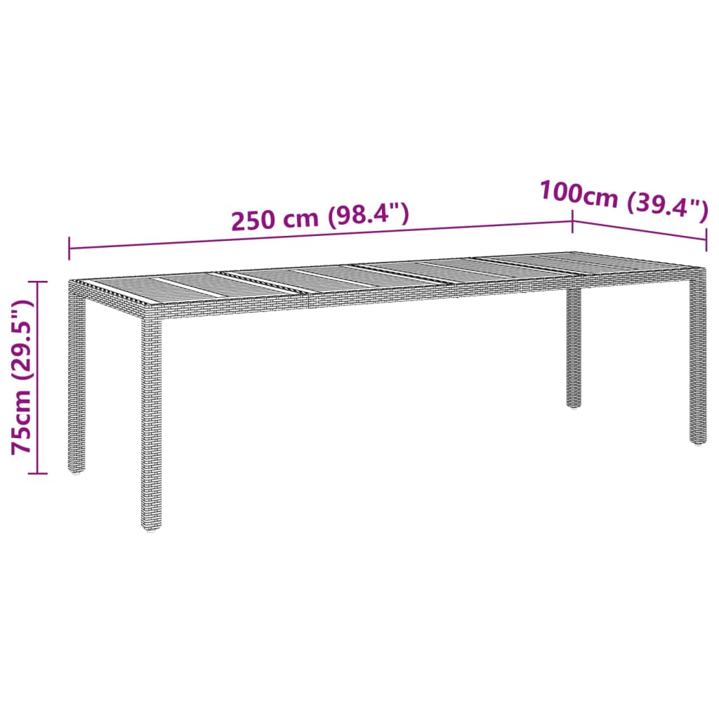 Garden Table Grey 250X100X75 Cm Poly Rattan&Solid Wood Acacia