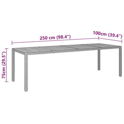 Garden Table Grey 250X100X75 Cm Poly Rattan&Solid Wood Acacia