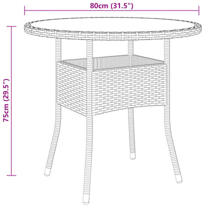 Garden Table Ø80X75 Cm Tempered Glass And Poly Rattan Black