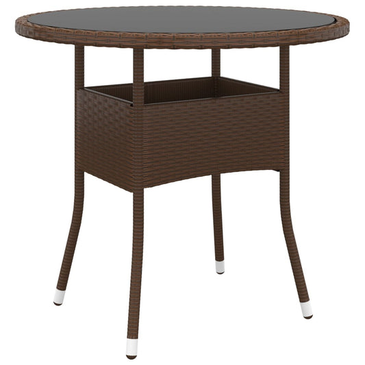 Garden Table Ø80X75 Cm Tempered Glass And Poly Rattan Brown