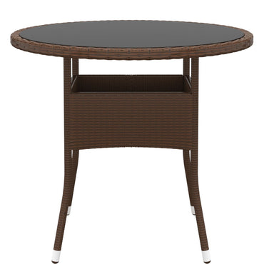 Garden Table Ø80X75 Cm Tempered Glass And Poly Rattan Brown