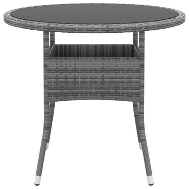 Garden Table Ø80X75 Cm Tempered Glass And Poly Rattan Grey