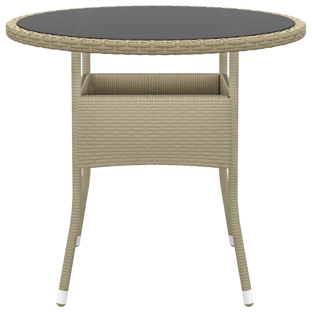 Garden Table Ø80X75 Cm Tempered Glass And Poly Rattan Beige