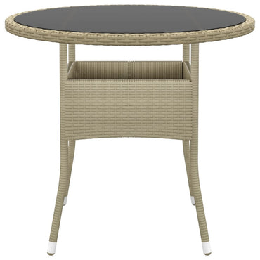 Garden Table Ø80X75 Cm Tempered Glass And Poly Rattan Beige