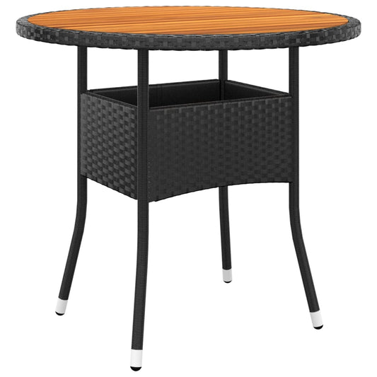 Garden Table Ø80X75 Cm Acacia Wood And Poly Rattan Black