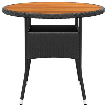 Garden Table Ø80X75 Cm Acacia Wood And Poly Rattan Black