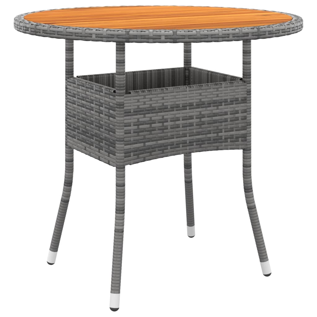 Garden Table Ø80X75 Cm Acacia Wood And Poly Rattan Grey