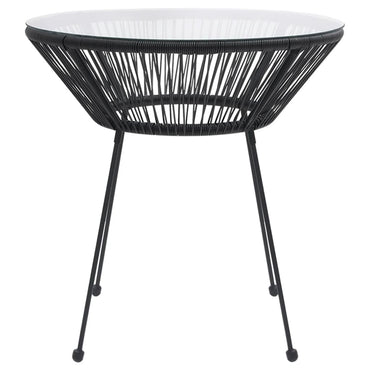 Garden Dining Table Black Ø70X74 Cm Rattan And Glass