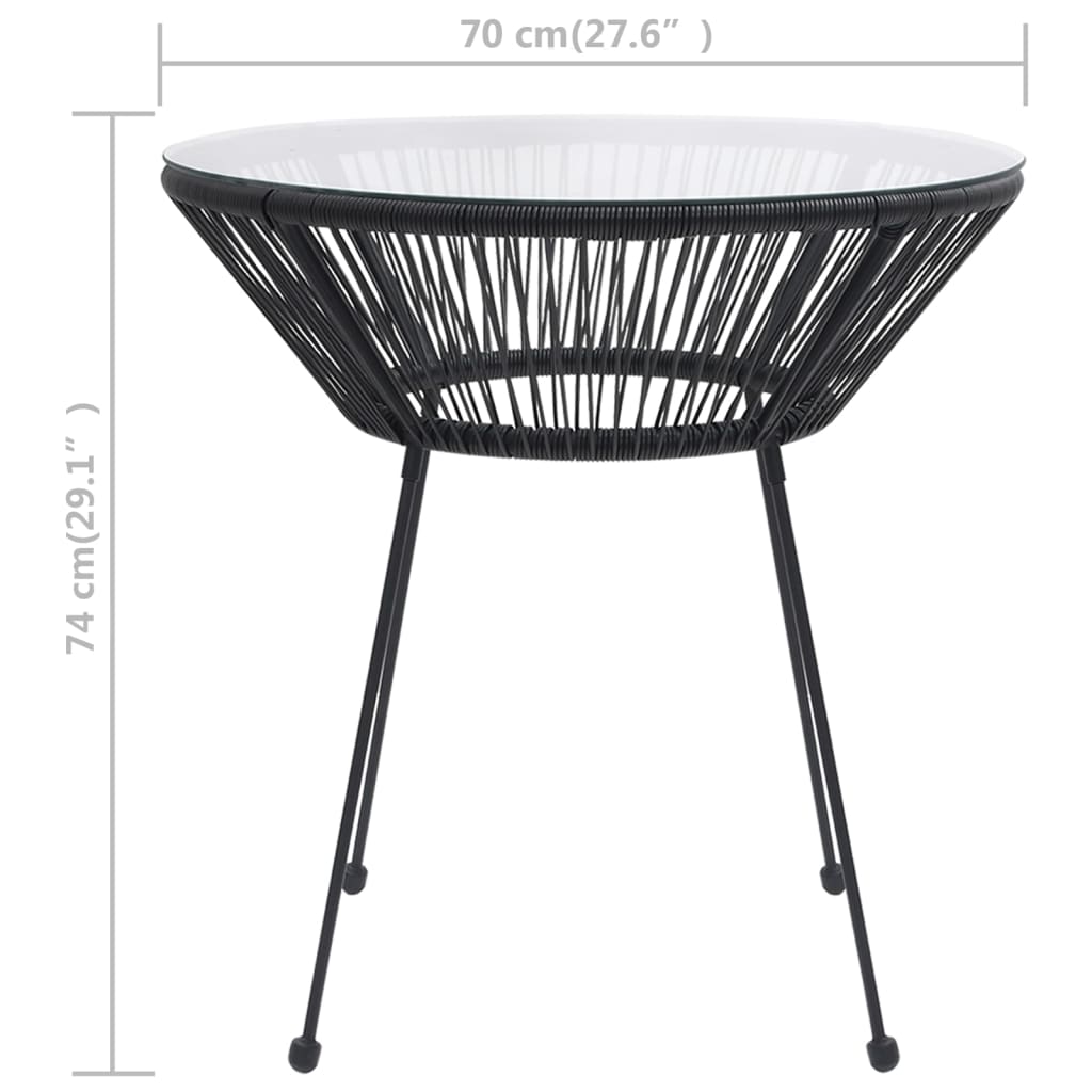 Garden Dining Table Black Ø70X74 Cm Rattan And Glass