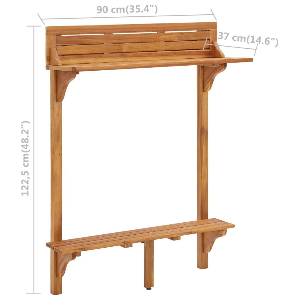 Balcony Bar Table 90X37X122.5 Cm Solid Acacia Wood