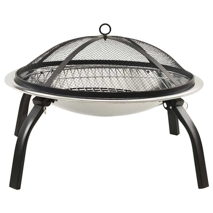 2-In-1 Fire Pit And Bbq With Poker 56X56X49 Cm Stainless Steel