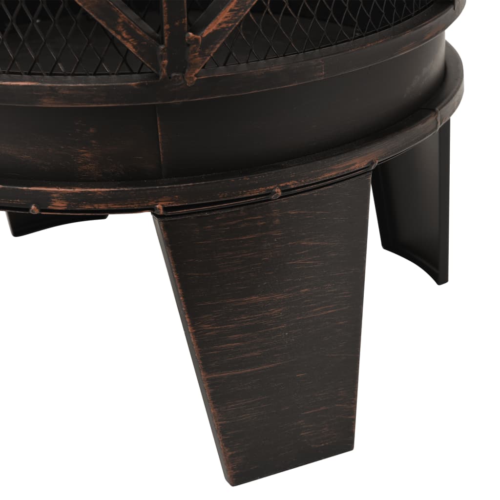 Rustic Fire Pit With Poker Φ42X54 Cm Steel