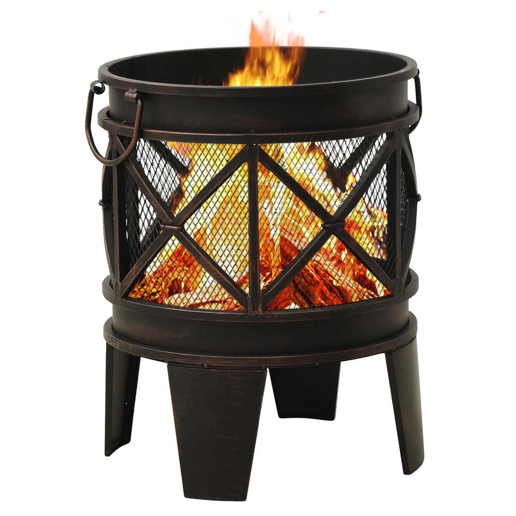 Rustic Fire Pit With Poker Φ42X54 Cm Steel