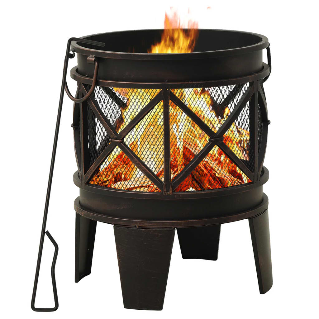 Rustic Fire Pit With Poker Φ42X54 Cm Steel