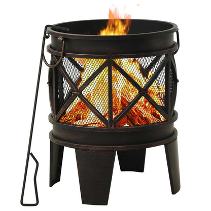 Rustic Fire Pit With Poker Φ42X54 Cm Steel