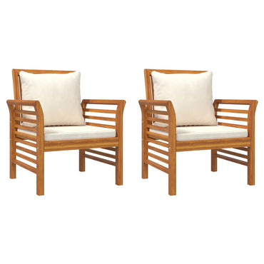 Sofa Chairs With Cream White Cushions 2 Pcs Solid Wood Acacia